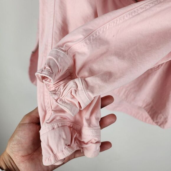 AEO American Eagle Cotton Hoodie Windbreaker Pale Pink Top Pullover Jacket Sz S - Picture 5 of 16